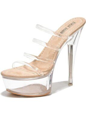New Cape Robbin Kim Clear Strappy Platform Stiletto Heels Women Size 10 Clubwear